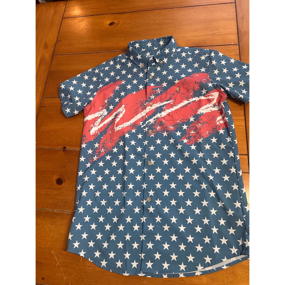 Southern Shirt Boys Youth XL 16 Stars Graphic Button Down Short Sleeve Blue Red